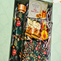 Premium Rakhi Gift Box- Pichwai Copper Bottle +MDF Pichwai Coaster Set Of 4