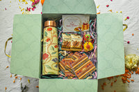 Premium Rakhi Gift Box- Tarani Copper Bottle +MDF Coaster Ikat Set Of 4