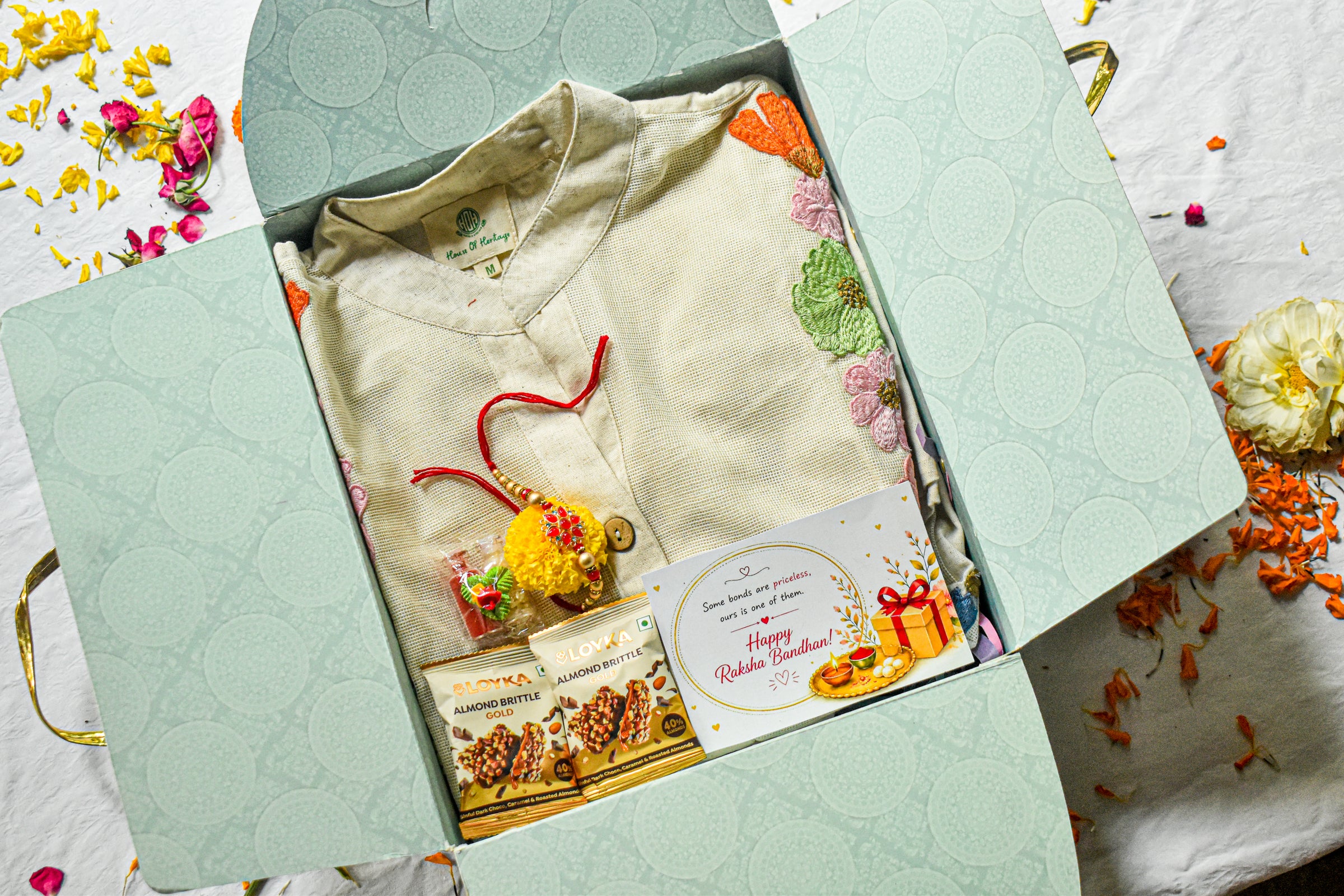Premium Rakhi Gift Box-Zia Petal Co-ord Set