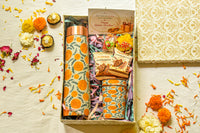 Premium Rakhi Gift Box- Merigold Copper Bottle + 2Glass Set
