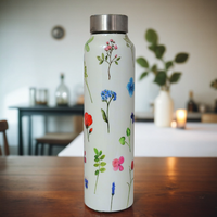 Handcrafted Eco-Friendly Meenakari Stainless Steel Bottle(1L)-White Floral