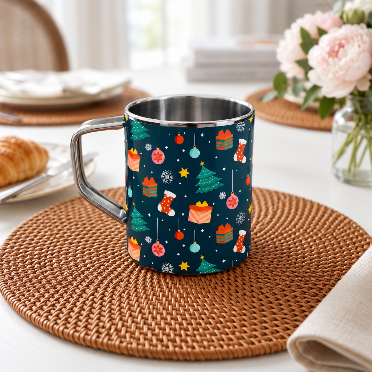 Santa’s Festive Combo – Steel Mug & Snacks Box