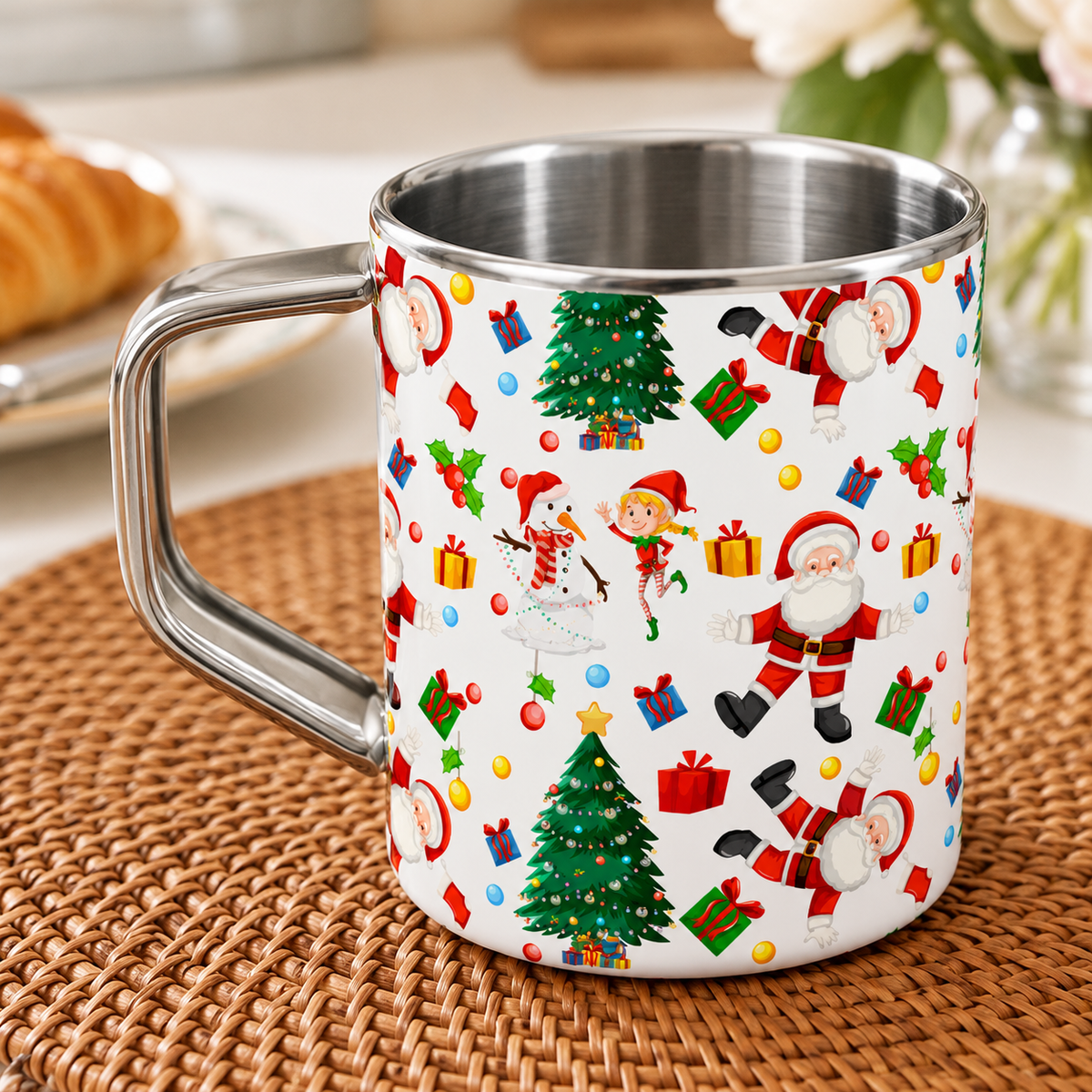Santa’s Festive Combo – Steel Mug & Snacks Box