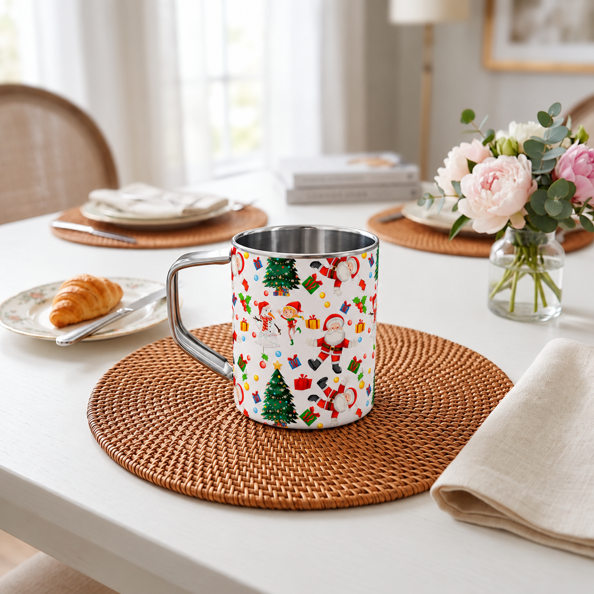 Santa’s Festive Combo – Steel Mug & Snacks Box