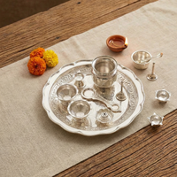 German Silver Pooja Thali Set with Kalash & Accessories for Home Temple