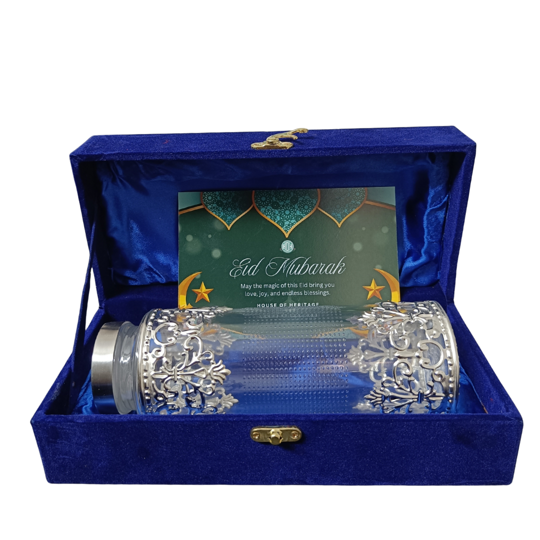 Royal German Silver Designer Glass Water Bottle – Luxury Eid Gift Box