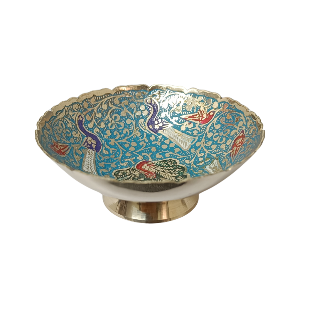 Handcrafted Meenakari Brass Bowls Set of 2 | Peacock Design Decorative Dry Fruit & Serving Bowls