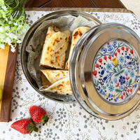 Floral Printed Steel Storage Box with Airtight Lid for Sweets, Dry Fruits & Snacks