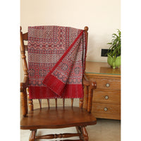 Intricate Red Ajrakh with Kantha Bedcover | Artisan-Made 100% Cotton Bedspread