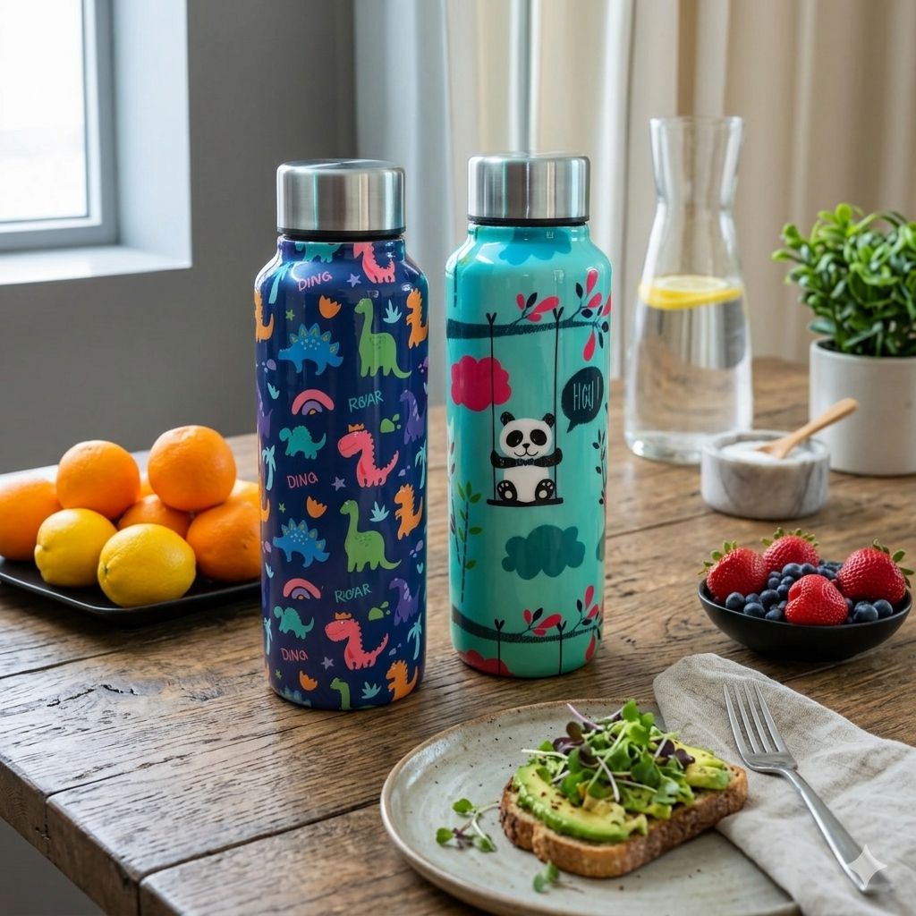 Handcrafted Eco-Friendly Meenakari Steel Bottle(750 ML)| Set of 2