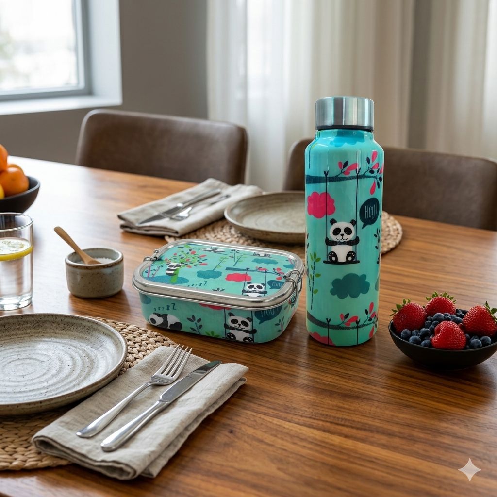Stainless Steel Lunch Box & Water Bottle (750Ml) Set