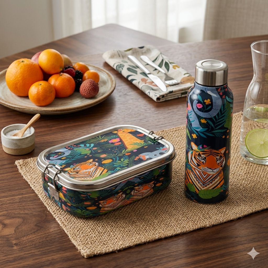 Stainless Steel Lunch Box & Water Bottle (750Ml) Set