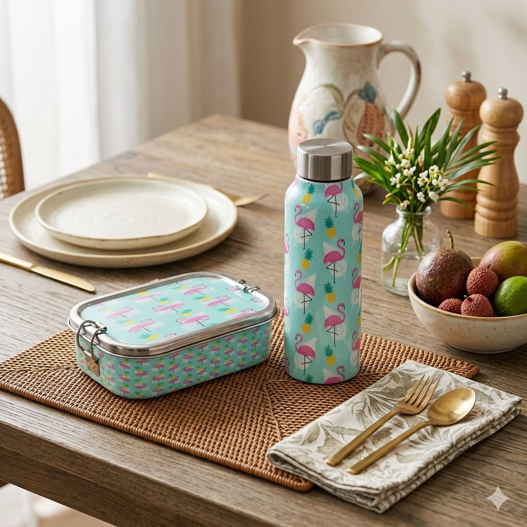 Stainless Steel Lunch Box & Water Bottle (750Ml) Set