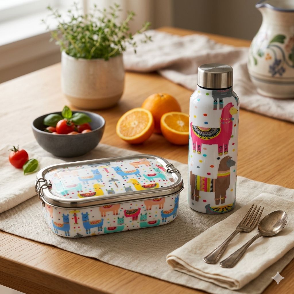 Stainless Steel Lunch Box & Water Bottle (750Ml) Set