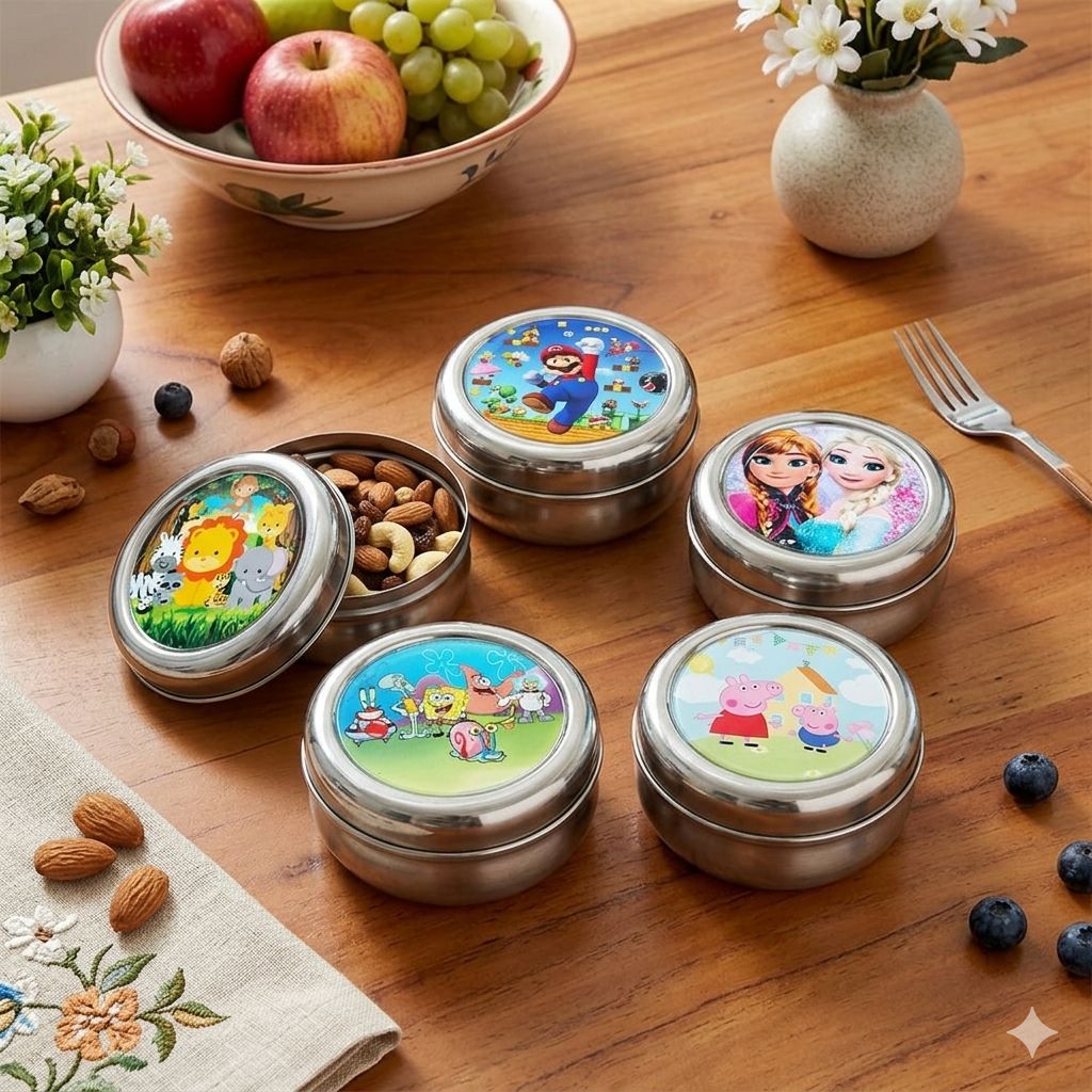 Cartoon Character Kids Snack Box | Set of 5(Zoo-Mario-Anna-Elsa-Peppa-Pig-Spongebob)