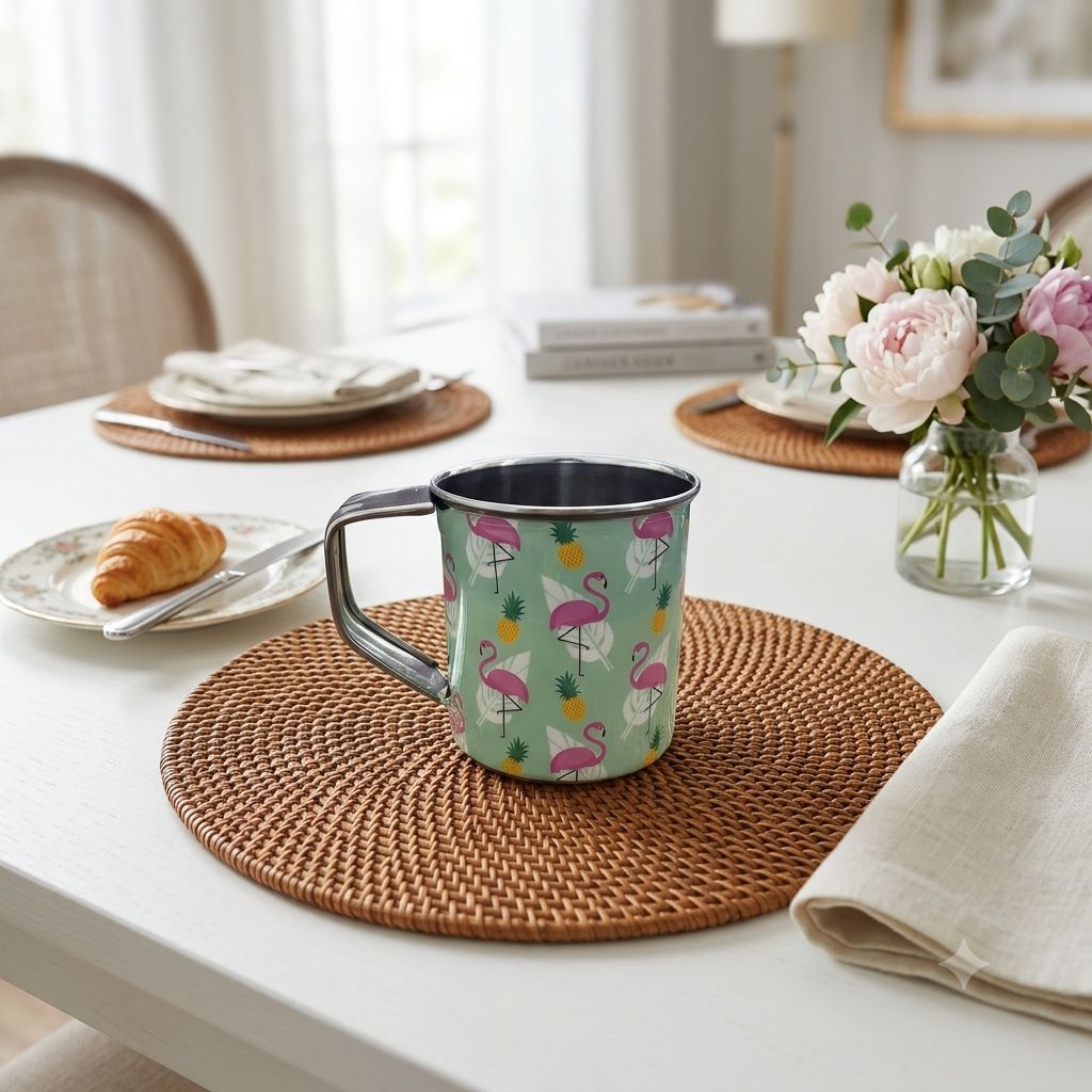 Handcrafted Meenakari Stainless Steel Mug | Traditional Indian Tea & Coffee Cup