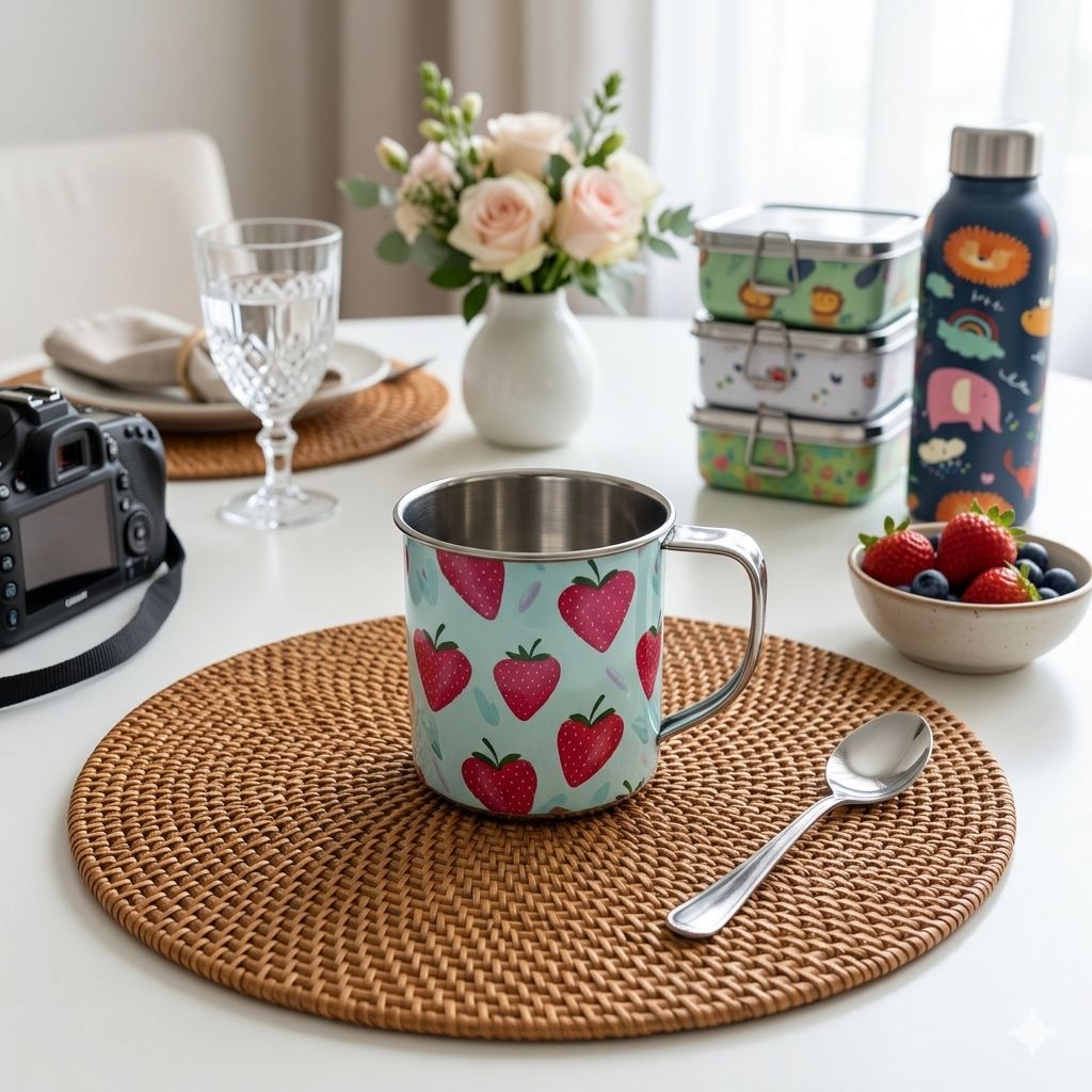 Handcrafted Meenakari Stainless Steel Mug | Traditional Indian Tea & Coffee Cup