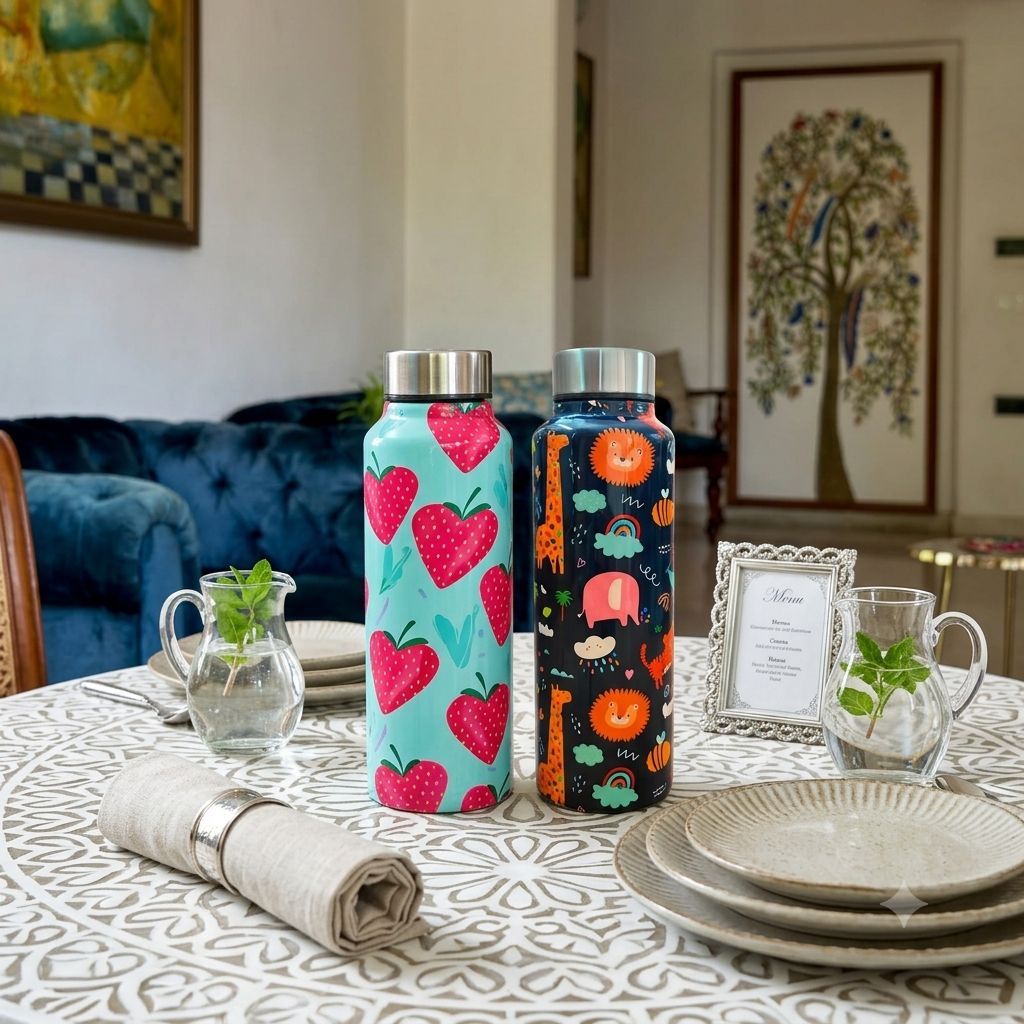 Handcrafted Eco-Friendly Meenakari Steel Bottle(750 ML)| Set of 2