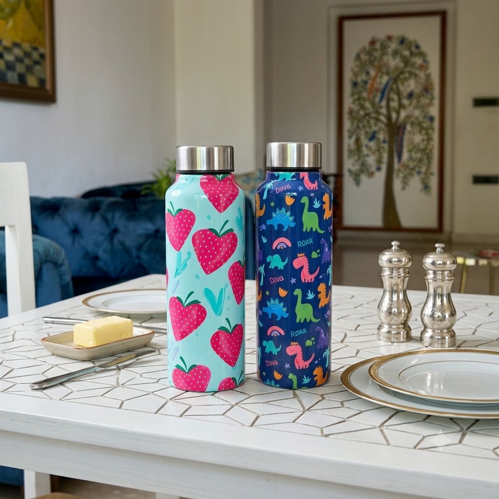 Handcrafted Eco-Friendly Meenakari Steel Bottle(750 ML)| Set of 2