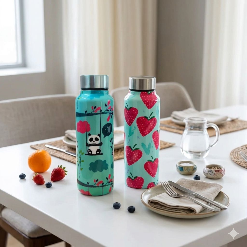 Handcrafted Eco-Friendly Meenakari Steel Bottle(750 ML)| Set of 2