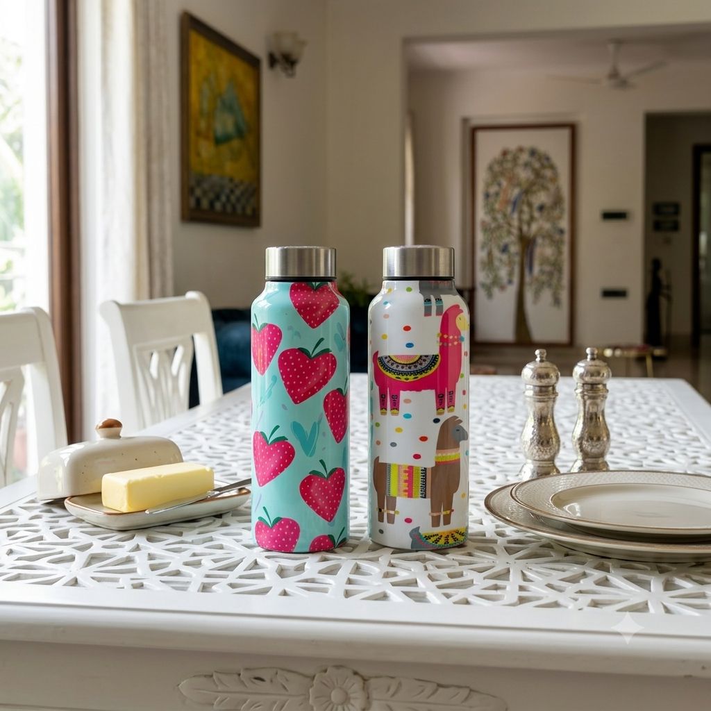 Handcrafted Eco-Friendly Meenakari Steel Bottle(750 ML)| Set of 2