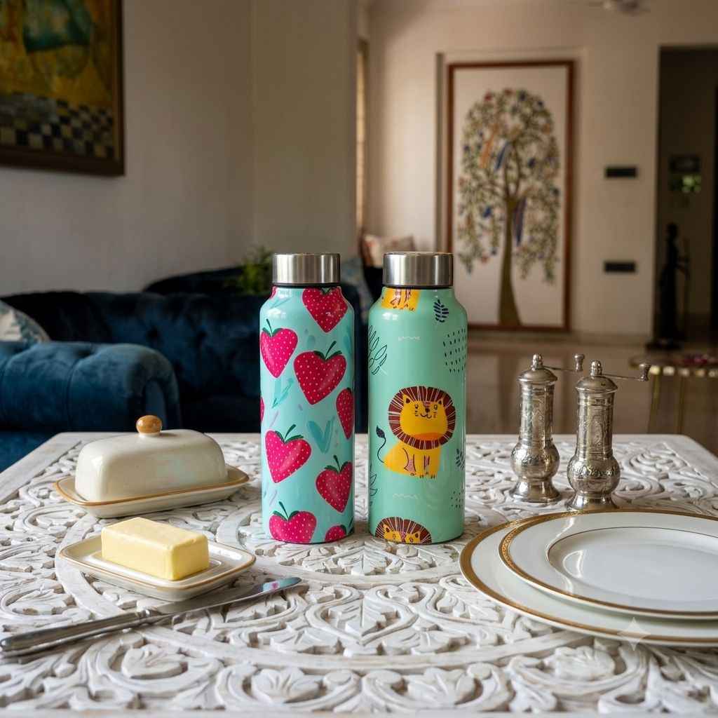 Handcrafted Eco-Friendly Meenakari Steel Bottle(750 ML)| Set of 2