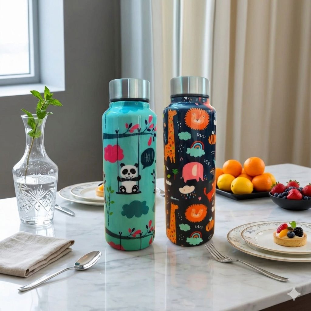 Handcrafted Eco-Friendly Meenakari Steel Bottle(750 ML)| Set of 2