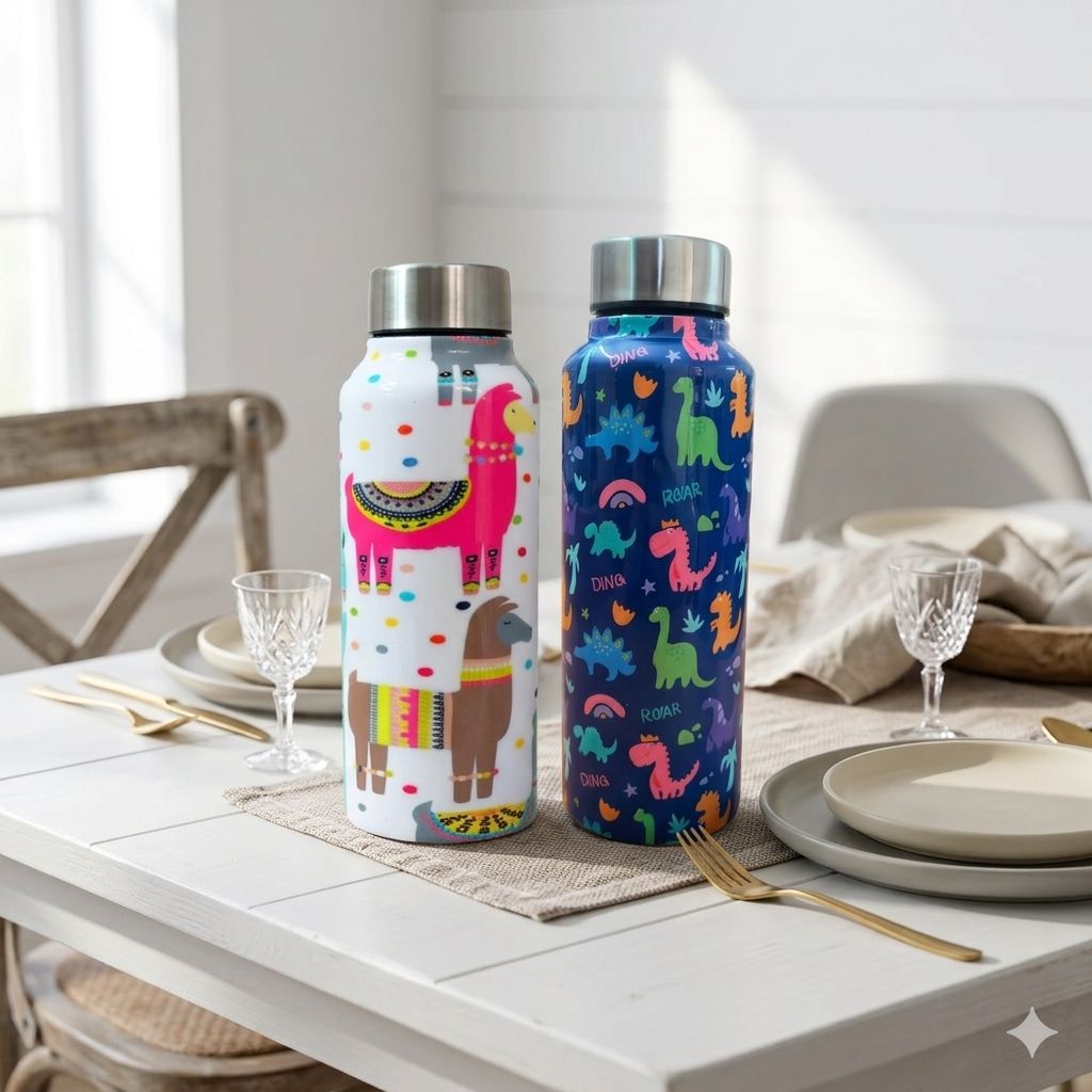 Handcrafted Eco-Friendly Meenakari Steel Bottle(750 ML)| Set of 2