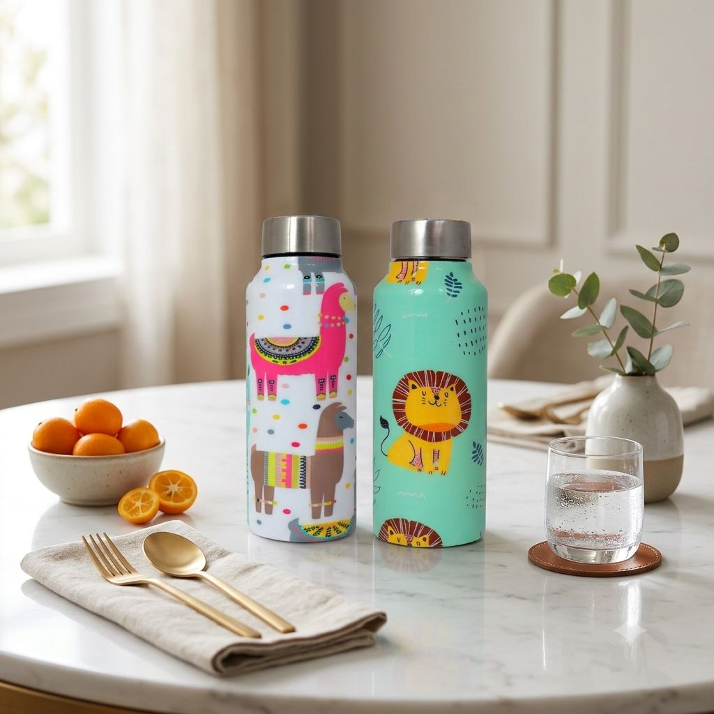Handcrafted Eco-Friendly Meenakari Steel Bottle(750 ML)| Set of 2