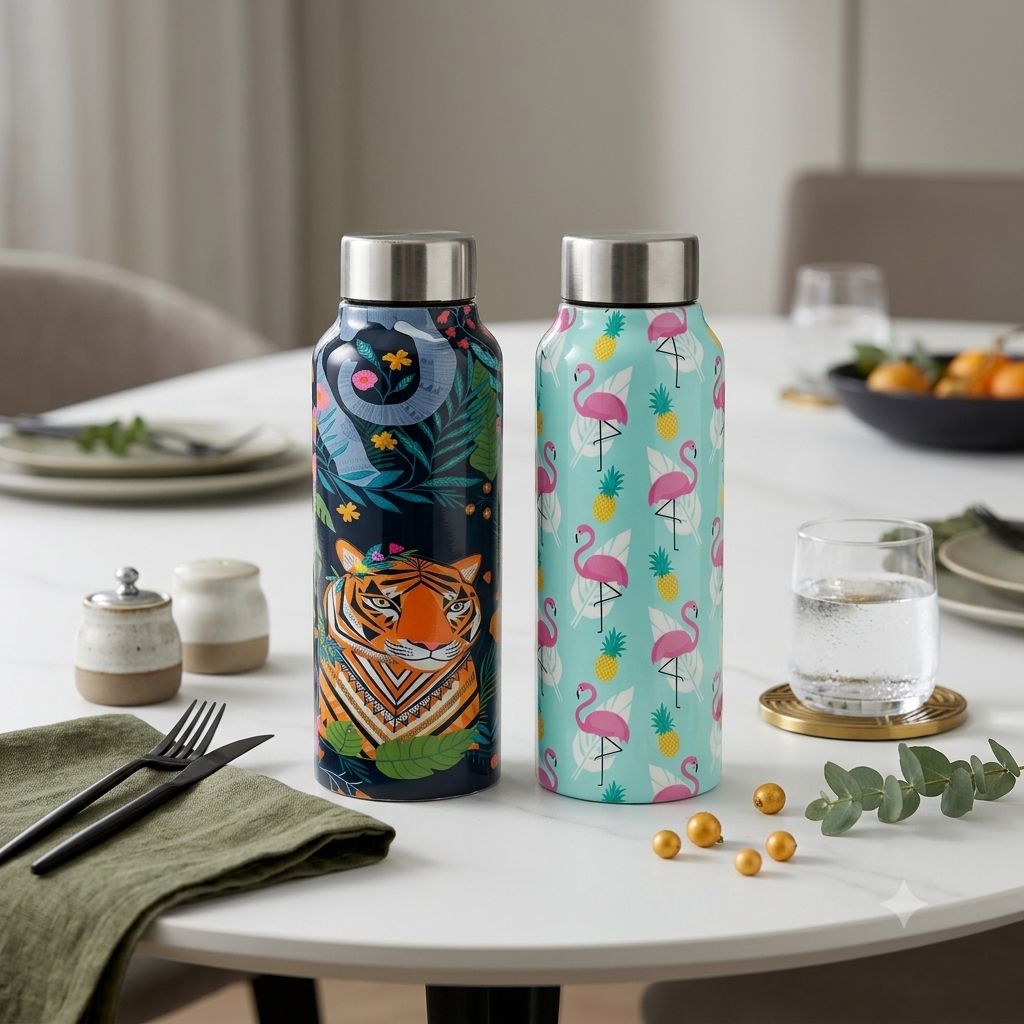 Handcrafted Eco-Friendly Meenakari Steel Bottle(750 ML)| Set of 2