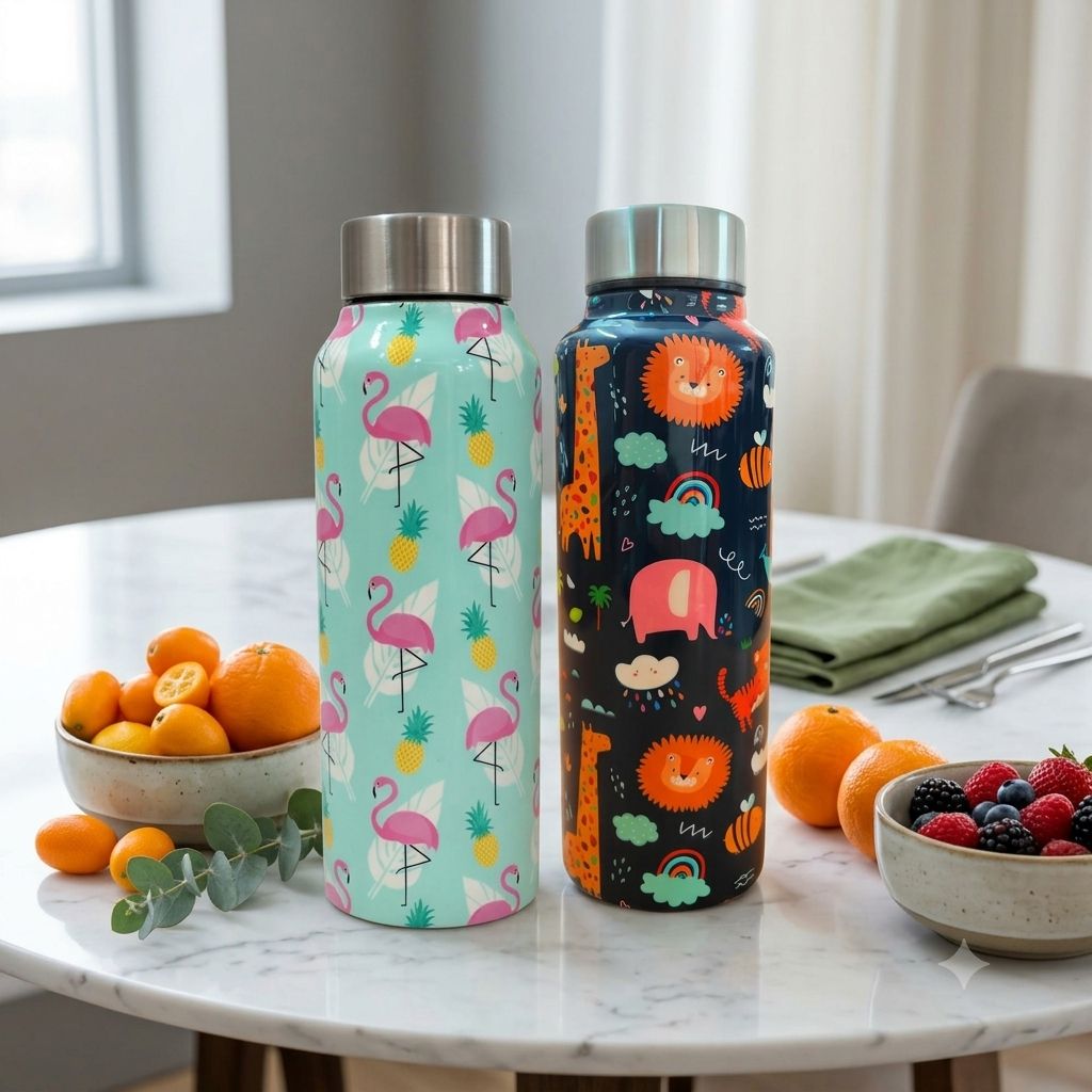 Handcrafted Eco-Friendly Meenakari Steel Bottle(750 ML)| Set of 2