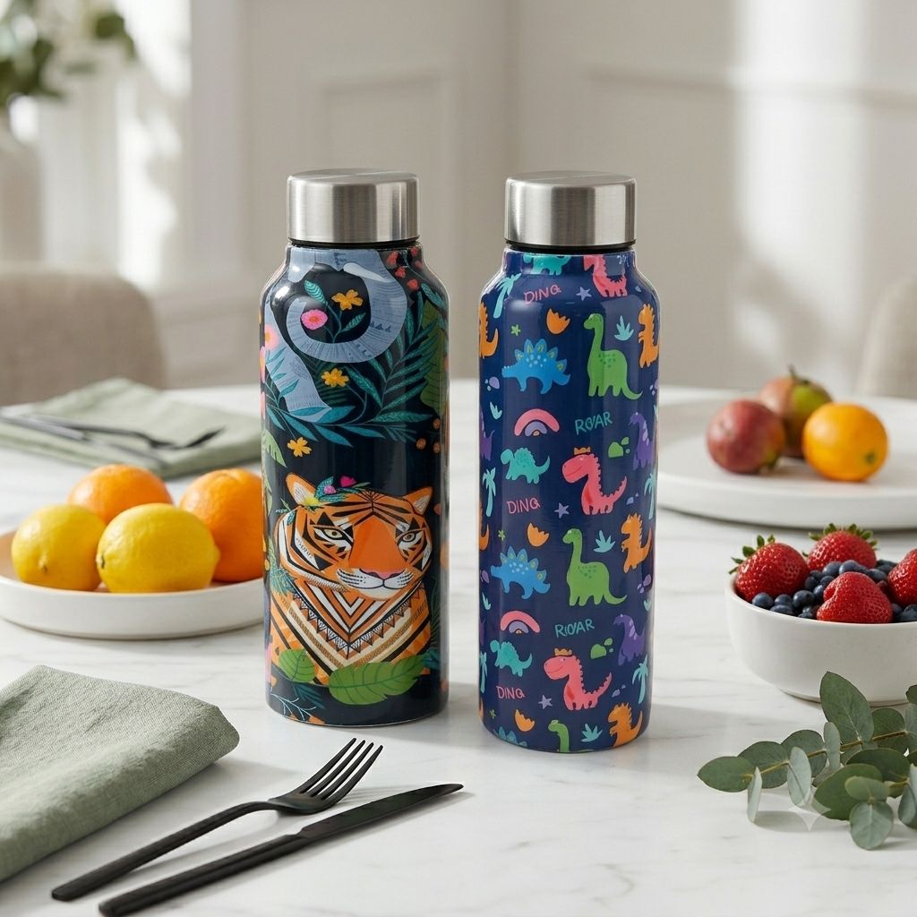 Handcrafted Eco-Friendly Meenakari Steel Bottle(750 ML)| Set of 2