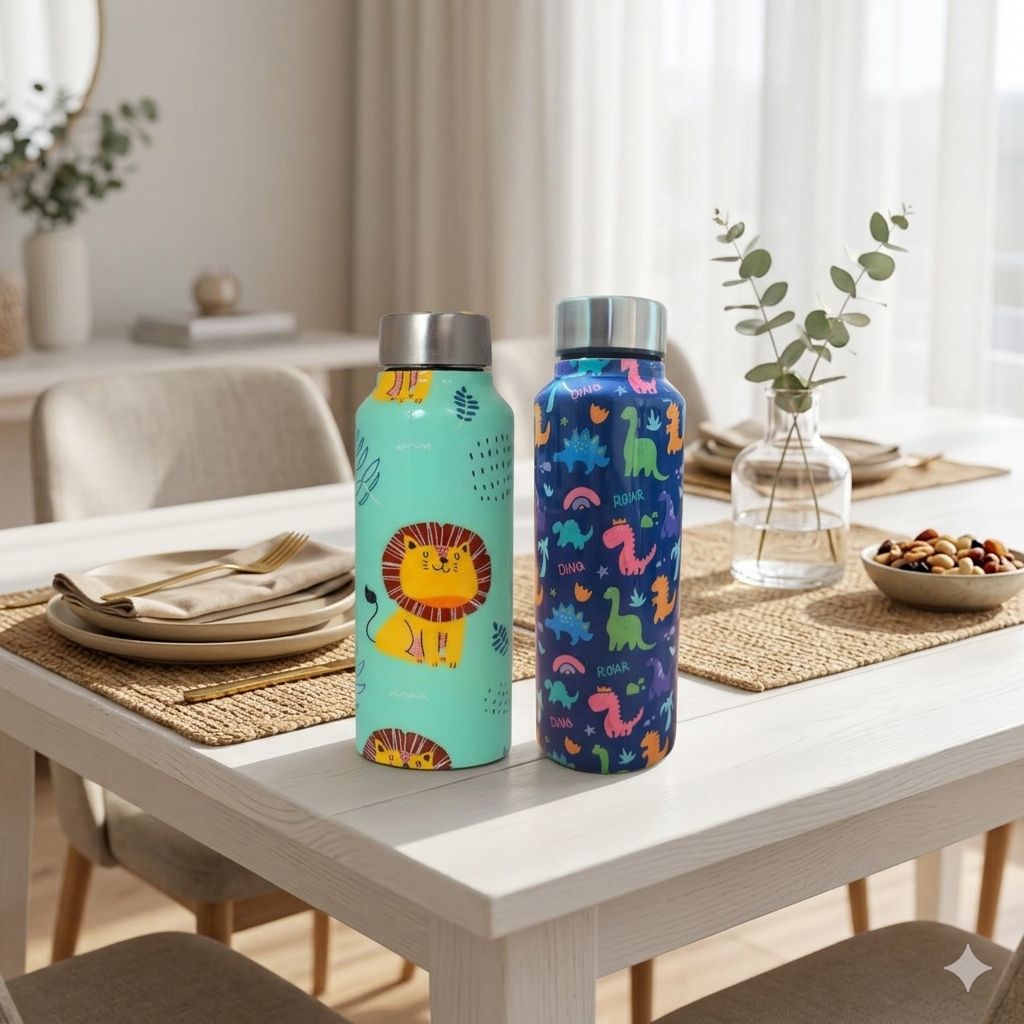 Handcrafted Eco-Friendly Meenakari Steel Bottle(750 ML)| Set of 2