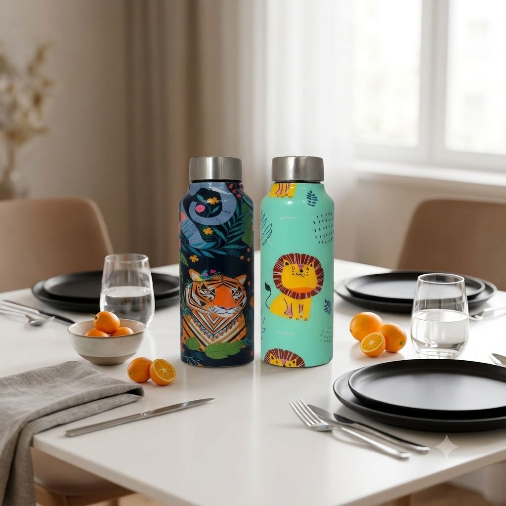 Handcrafted Eco-Friendly Meenakari Steel Bottle(750 ML)| Set of 2