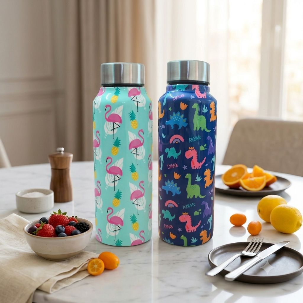 Handcrafted Eco-Friendly Meenakari Steel Bottle(750 ML)| Set of 2