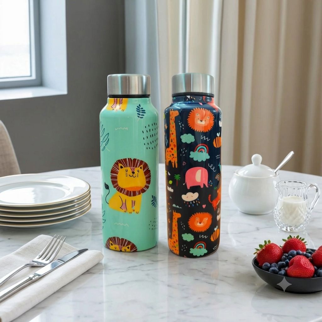 Handcrafted Eco-Friendly Meenakari Steel Bottle(750 ML)| Set of 2