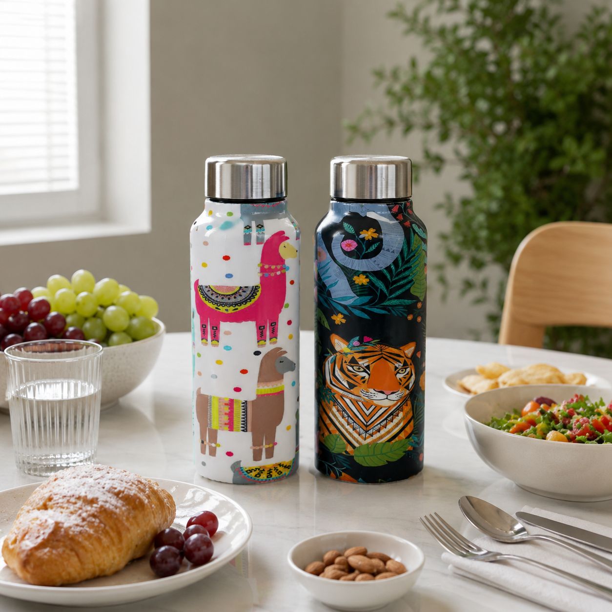 Handcrafted Eco-Friendly Meenakari Steel Bottle(750 ML)| Set of 2