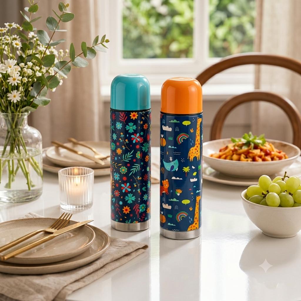 Stainless Steel Vacuum Insulated Thermos Bottle for Hot & Cold Beverages (Set of 2)