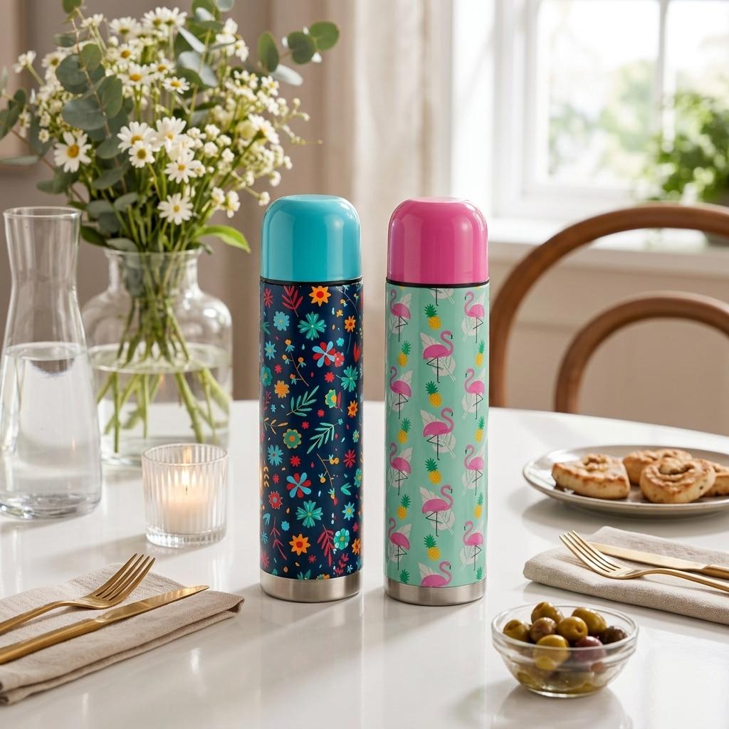 Stainless Steel Vacuum Insulated Thermos Bottle for Hot & Cold Beverages (Set of 2)