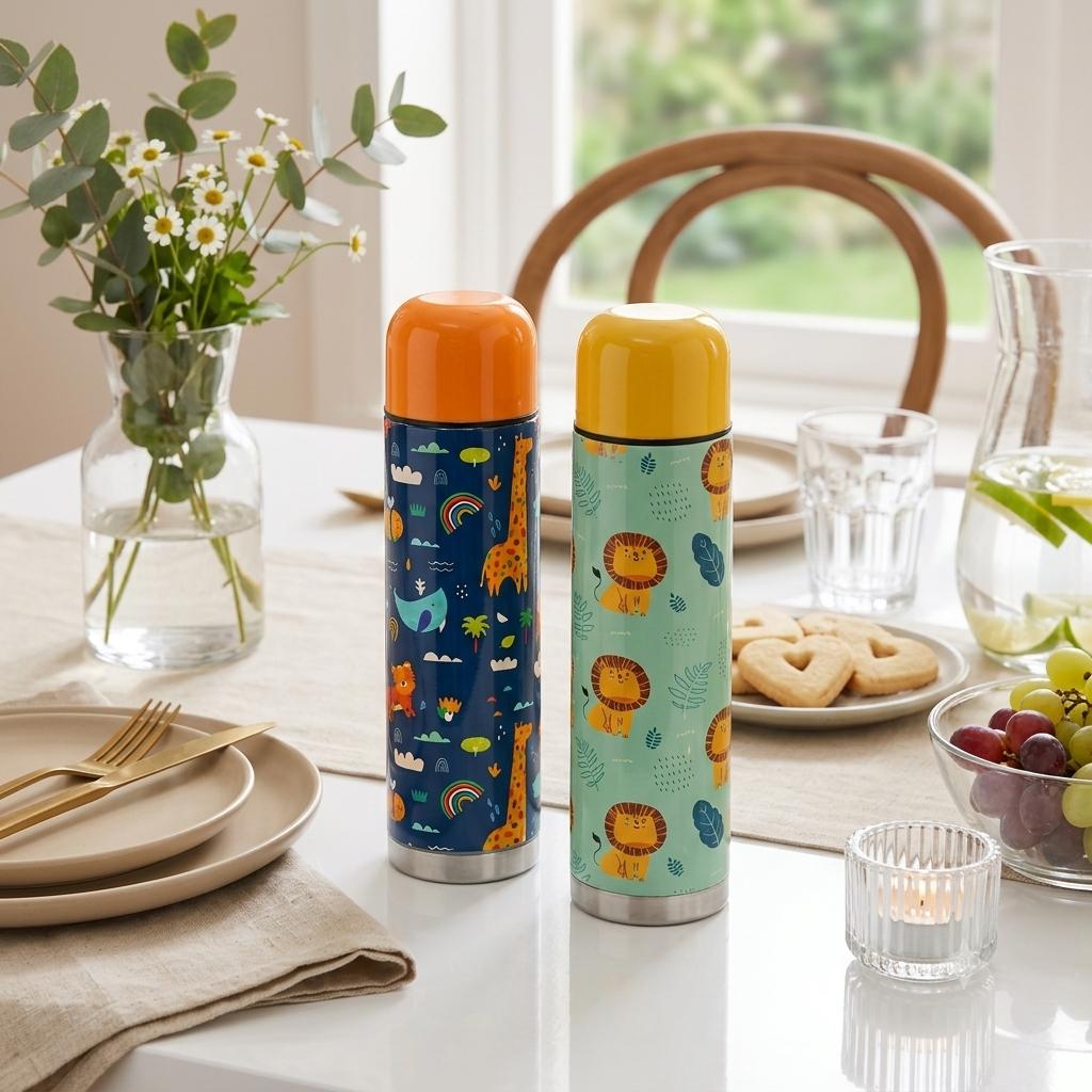 Stainless Steel Vacuum Insulated Thermos Bottle for Hot & Cold Beverages (Set of 2)
