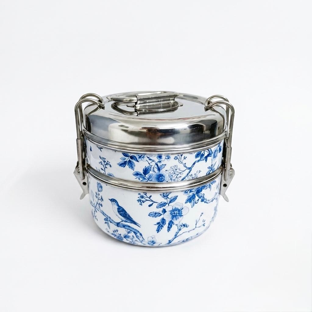 Eco-Friendly Meenakari Stainless Steel Double Layer Lunch Box – Stylish & Durable