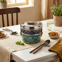 Eco-Friendly Meenakari Stainless Steel Double Layer Lunch Box – Stylish & Durable