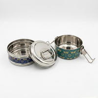 Eco-Friendly Meenakari Stainless Steel Double Layer Lunch Box – Stylish & Durable