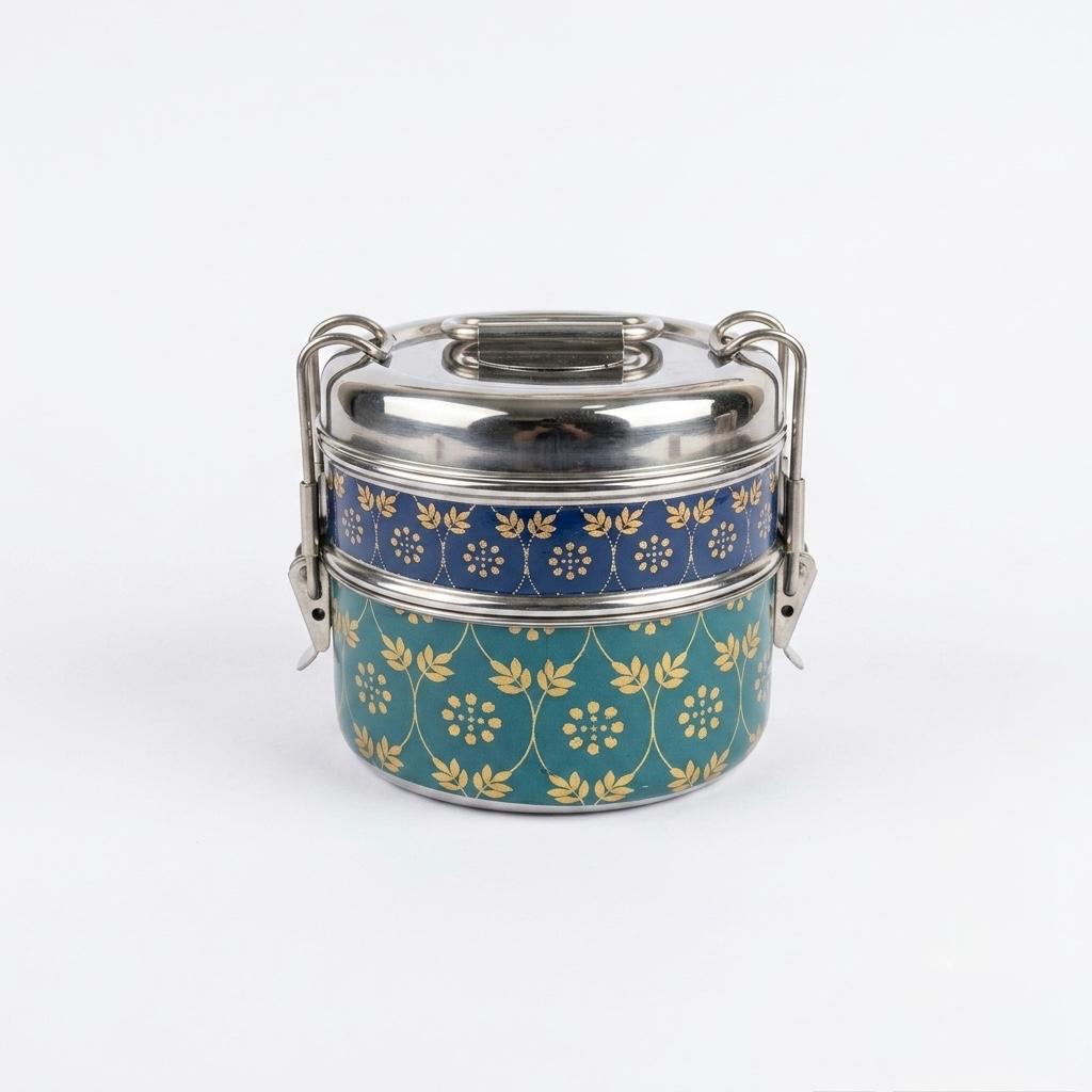 Eco-Friendly Meenakari Stainless Steel Double Layer Lunch Box – Stylish & Durable