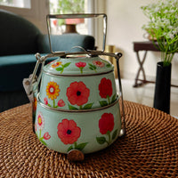 Ethnic Hand Painted Steel Lunch Box – 2 Tier, Sustainable & Reusable