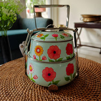 Ethnic Hand Painted Steel Lunch Box – 2 Tier, Sustainable & Reusable