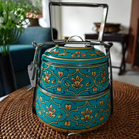 Ethnic Hand Painted Steel Lunch Box – 2 Tier, Sustainable & Reusable