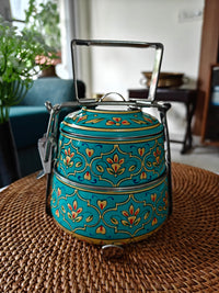 Ethnic Hand Painted Steel Lunch Box – 2 Tier, Sustainable & Reusable