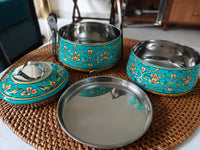 Ethnic Hand Painted Steel Lunch Box – 2 Tier, Sustainable & Reusable