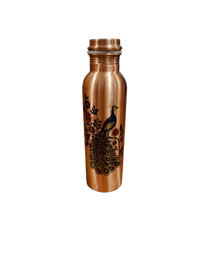Artistic Copper Water Bottle with Peacock Artwork